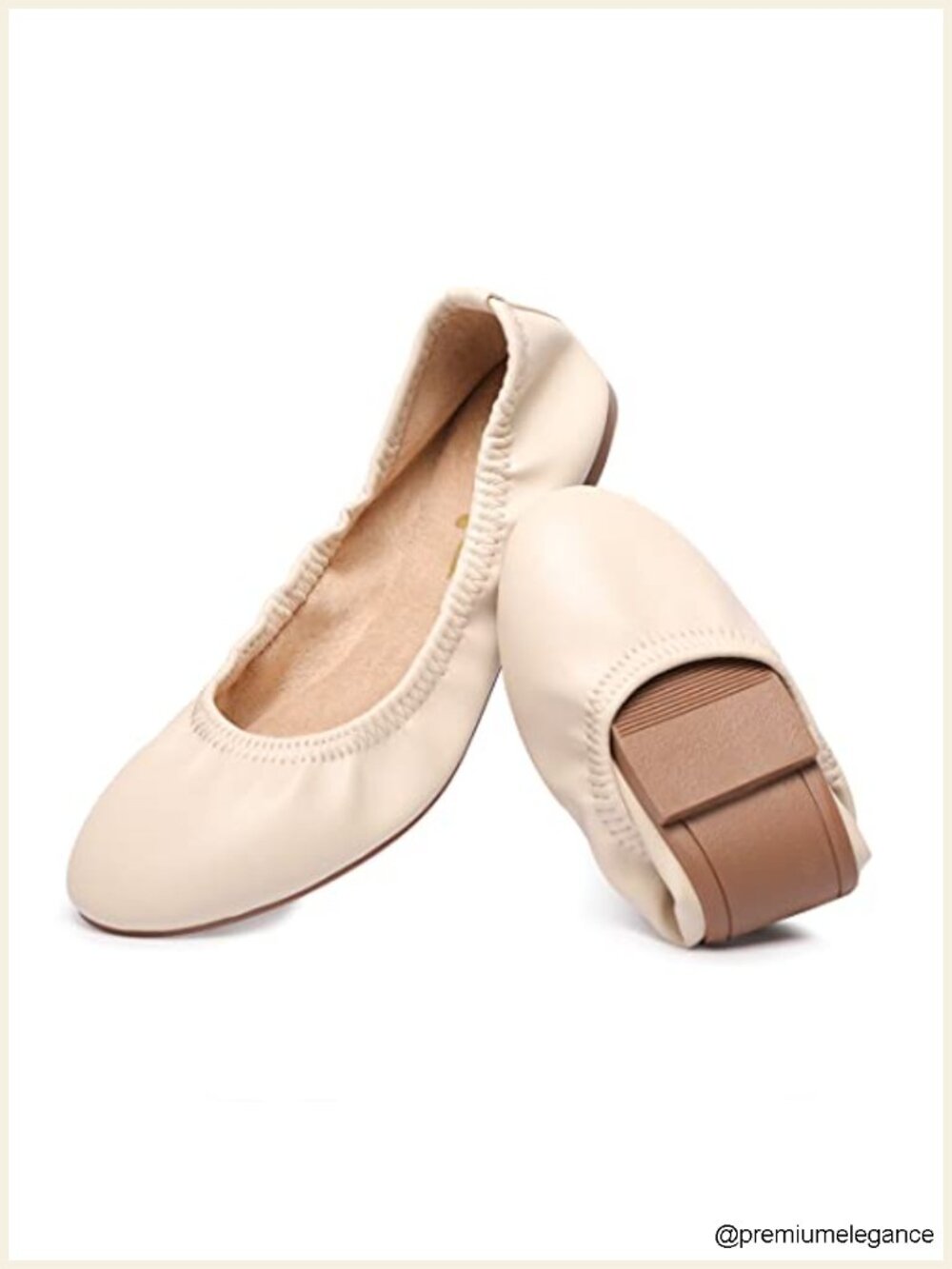 Women's Ballet Flats - Foldable Travel Shoes - Non-Slip TPR Sole - Faux Leather